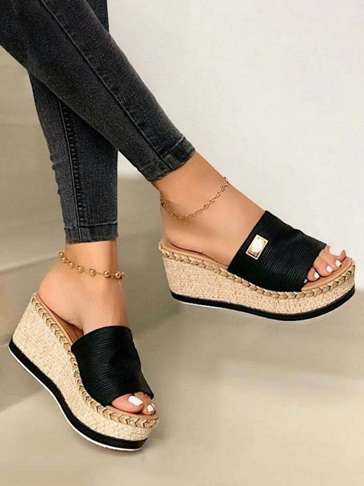 Woman Resort Hemp Rope Sole Wedge Sandals