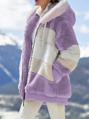 Women Stylish Multicolor Plush Hooded Coats