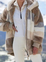 Women Stylish Multicolor Plush Hooded Coats