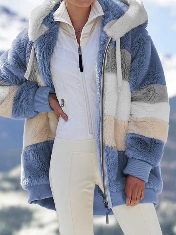 Women Stylish Multicolor Plush Hooded Coats