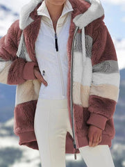 Women Stylish Multicolor Plush Hooded Coats