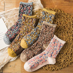 Women Vintage Casual Cotton Floral Socks