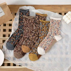 Women Vintage Casual Cotton Floral Socks