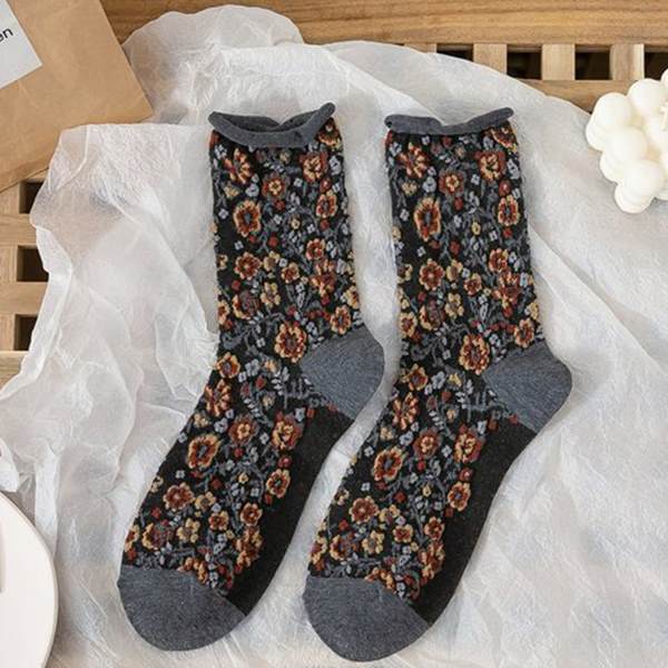 Women Vintage Casual Cotton Floral Socks