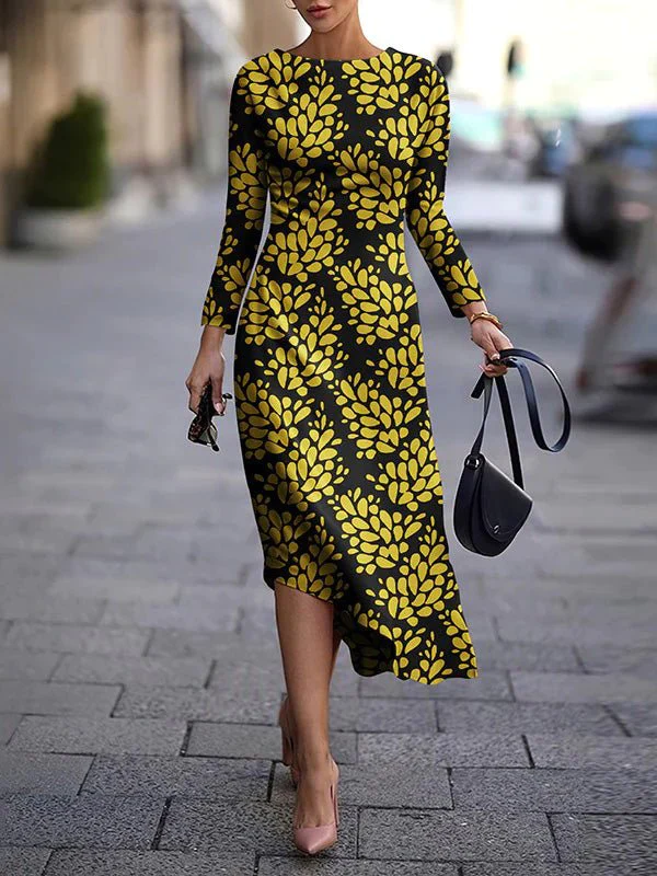 Women's Dresses Printed Long Sleeve Irregular Maxi Dresses