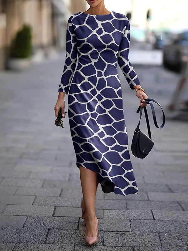 Women's Dresses Printed Long Sleeve Irregular Maxi Dresses