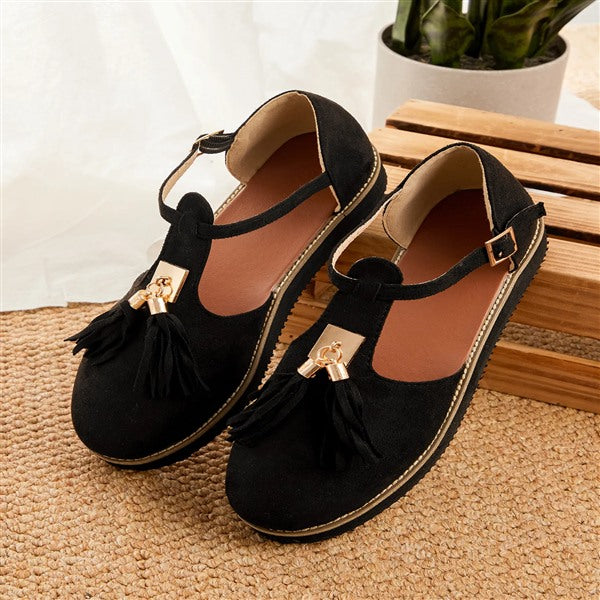 Women's Gold Buckle Fringe Mary Jane Shoes