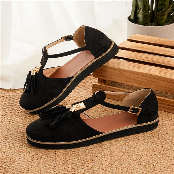 Women's Gold Buckle Fringe Mary Jane Shoes