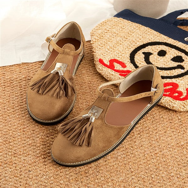 Women's Gold Buckle Fringe Mary Jane Shoes