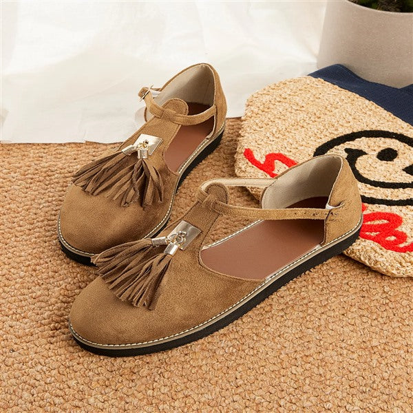 Women's Gold Buckle Fringe Mary Jane Shoes