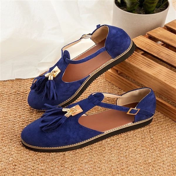 Women's Gold Buckle Fringe Mary Jane Shoes