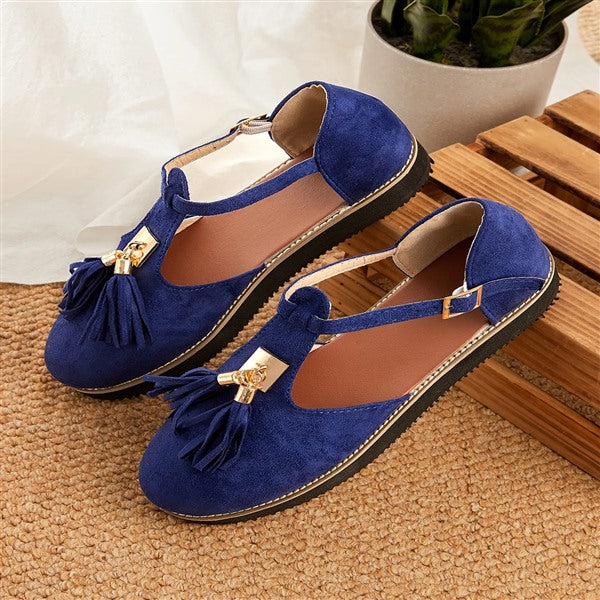 Women's Gold Buckle Fringe Mary Jane Shoes