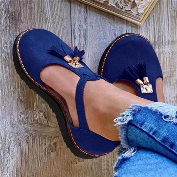 Women's Gold Buckle Fringe Mary Jane Shoes