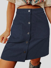 Women's Skirts Corduroy High Waist Button Pocket Skirt