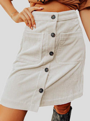 Women's Skirts Corduroy High Waist Button Pocket Skirt