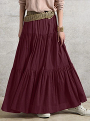 Women's Skirts Solid Vintage Pleated Casual Skirts