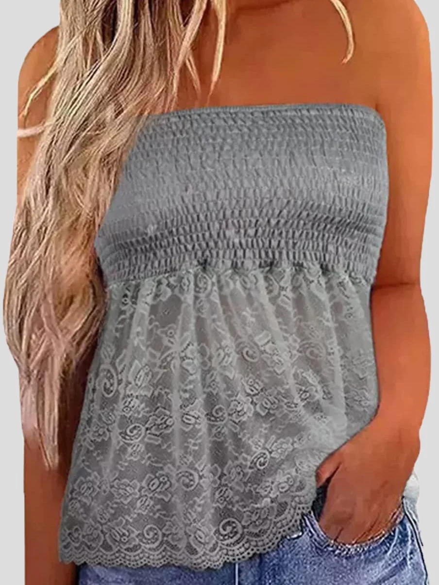 Women's Tank Tops Tube Top Lace Panel Sleeveless Tank Top Vests