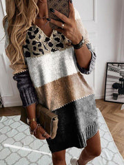 V Neck Stripe long sleeve sweater Dresses