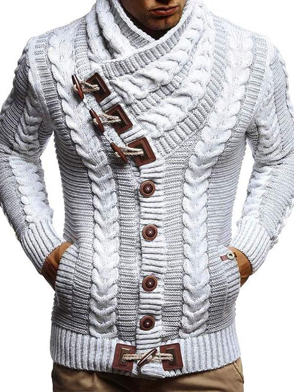 Mens Stand Collar Horn Button Knitted Sweater