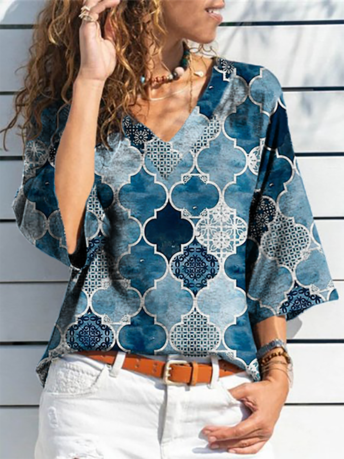 Plus size Geometric Printed Shirts & Tops