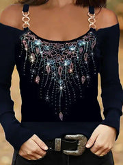 Off Shoulder Long Sleeve Holiday Shirts & Tops