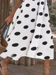 White Casual Printed Polka Dots Crew Neck Dresses