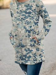 Casual Crew Neck Long Sleeve Floral Shirts & Tops