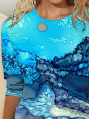 Casual Long Sleeve Round Neck Plus Size Printed Tops T-shirts