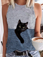 Casual Animal Sleeveless Crew Neck Shirts & Tops