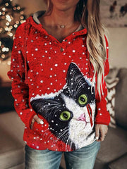 Christmas Cat Hooded Sweatshirt