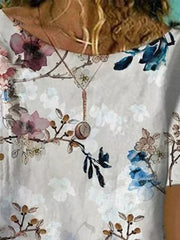 Round neck elegant flower printed short sleeve T-shirts