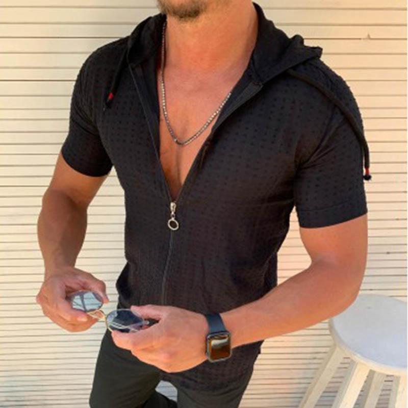 Casual Short Sleeve Hooded Zipper T-Shirt