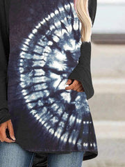 Black Ombre/Tie-Dye Printed Casual Long Sleeve Shift Shirts & Tops