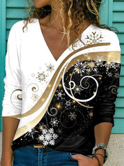 Printed Casual V Neck Long Sleeve Loosen Shirts & Tops
