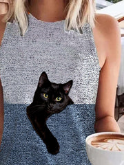 Casual Animal Sleeveless Crew Neck Shirts & Tops