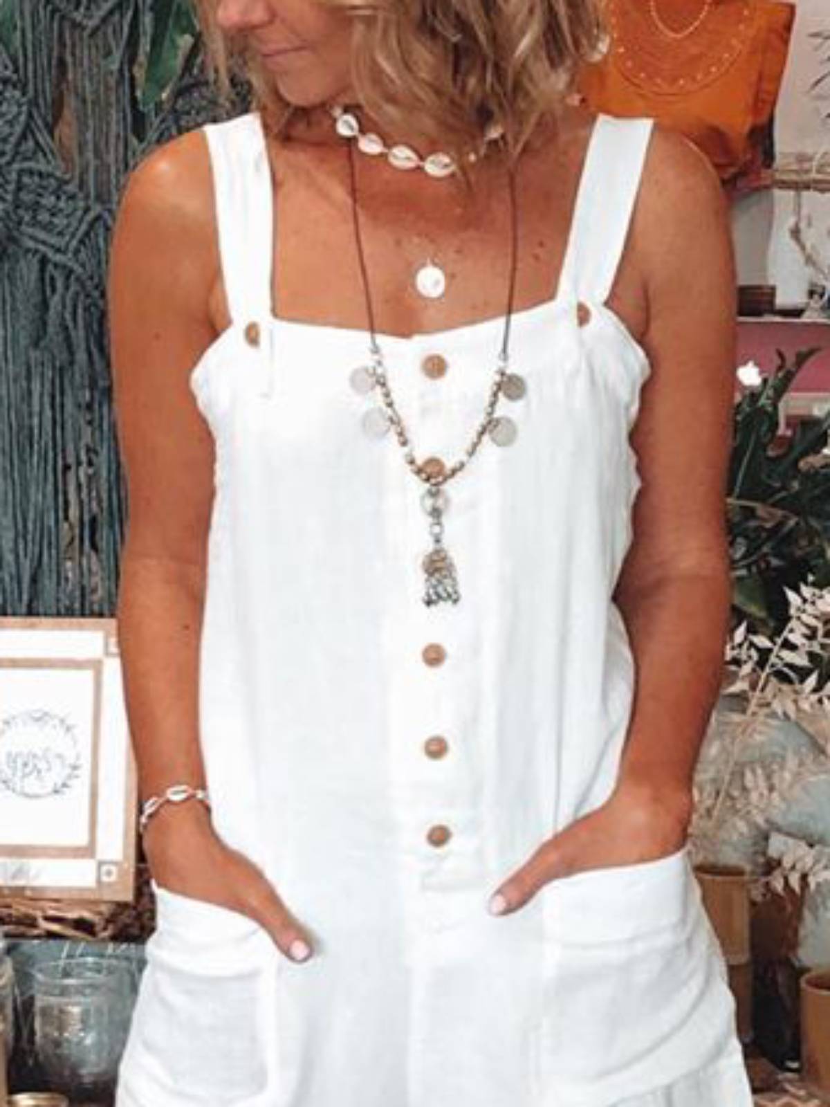 Spaghetti Casual  Pockets Plus-size One-Pieces