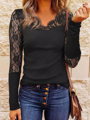 Casual Plain Sexy Lace Basic Shirts
