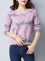 Crew Neck Knitted Long Sleeve Sweater
