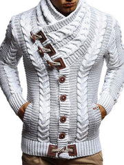 Mens Stand Collar Horn Button Knitted Sweater