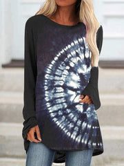 Black Ombre/Tie-Dye Printed Casual Long Sleeve Shift Shirts & Tops