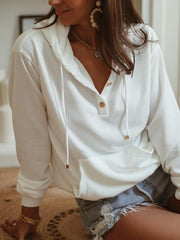 Casual Long Sleeve Solid White Hoodie Sweatshirt