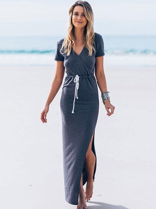 Solid Color Split-side Maxi Dress