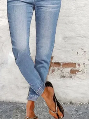 Women casual blue denim long pants