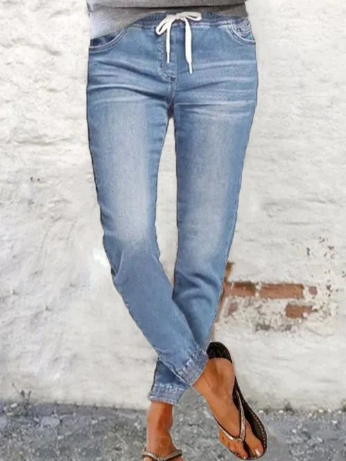 Women casual blue denim long pants