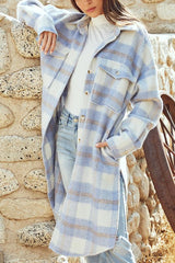 Casual Pocketed Plaid Button Down Shacket Coats