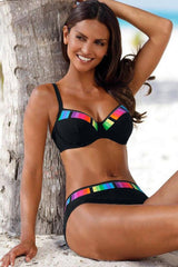 Colorful Border Push Up Bikini Set