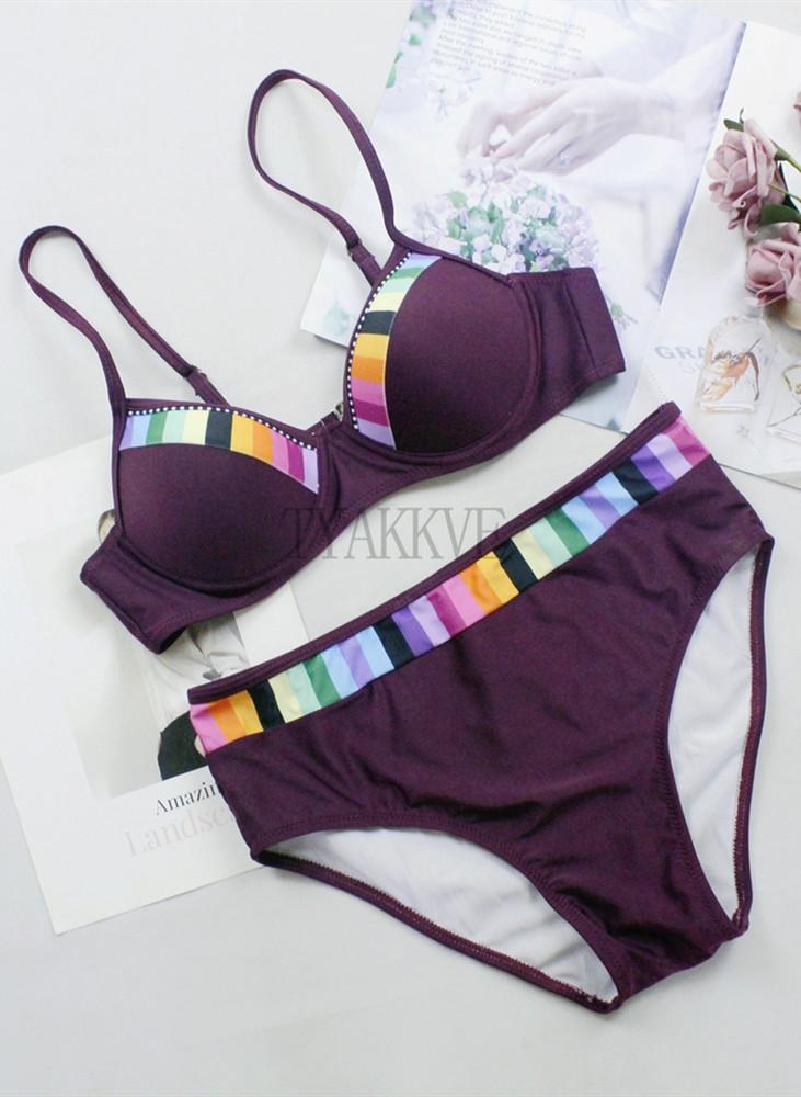 Colorful Border Push Up Bikini Set