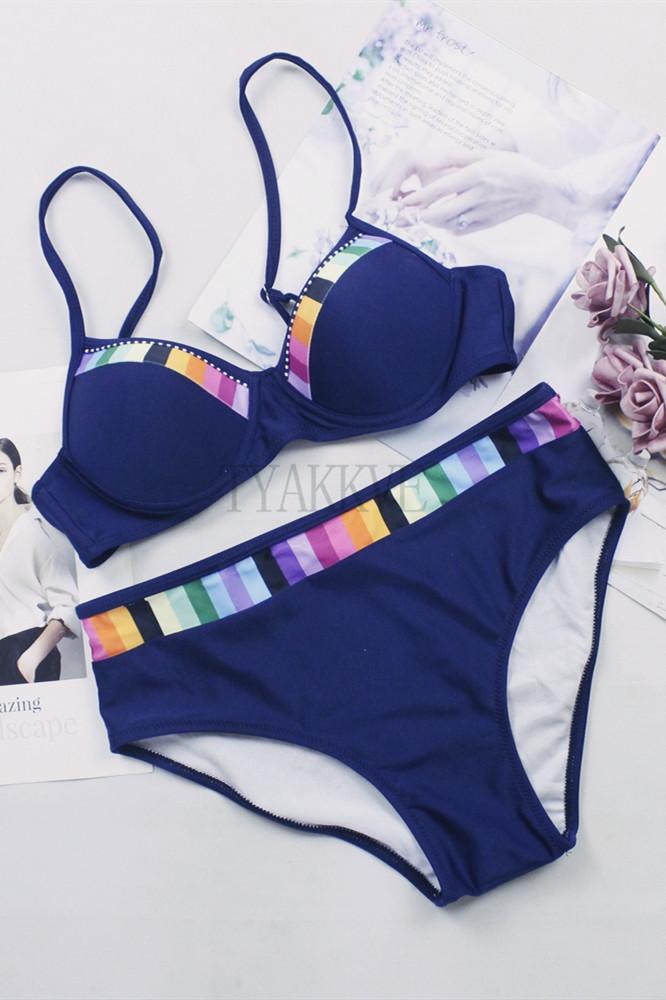 Colorful Border Push Up Bikini Set
