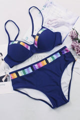 Colorful Border Push Up Bikini Set
