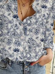 Plus size Long Sleeve Paisley Printed Shirts & Tops